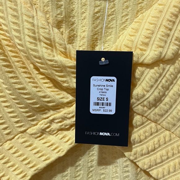 Yellow Waffle Twist Front Crop Top - Picture 2 of 4